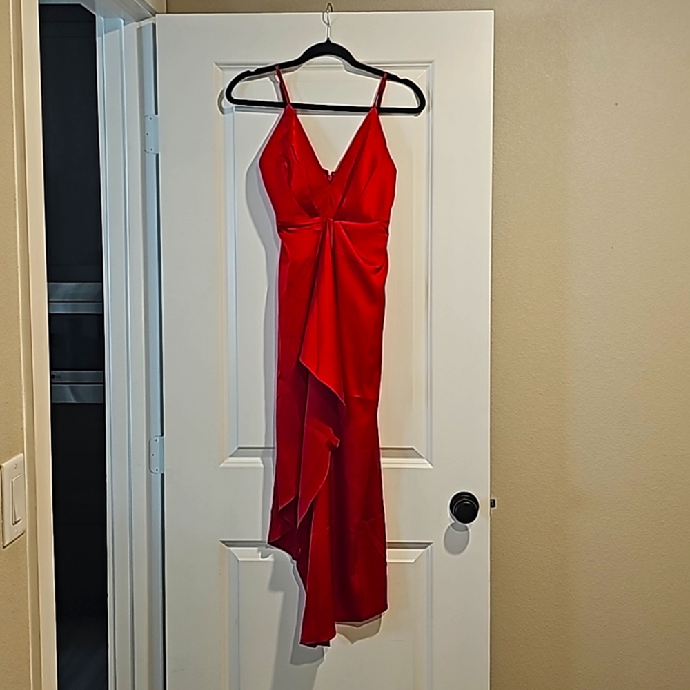 Lulu's red high low satin dress
